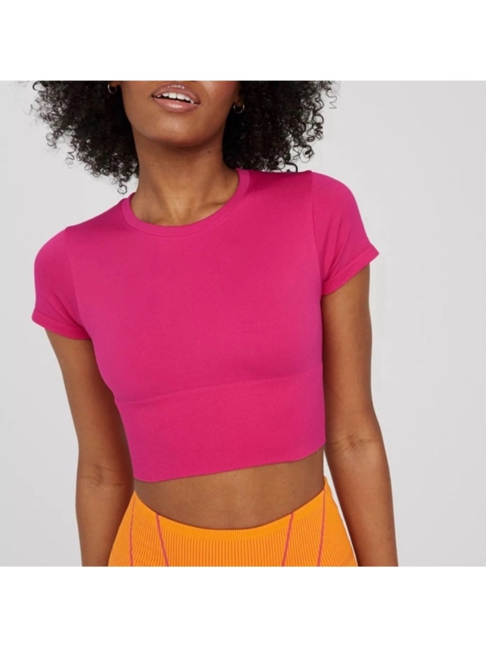 OFFLINE by‎ Aerie Sidewalk Seamless Cropped Top Pink Ribbed Trim Activewear XL